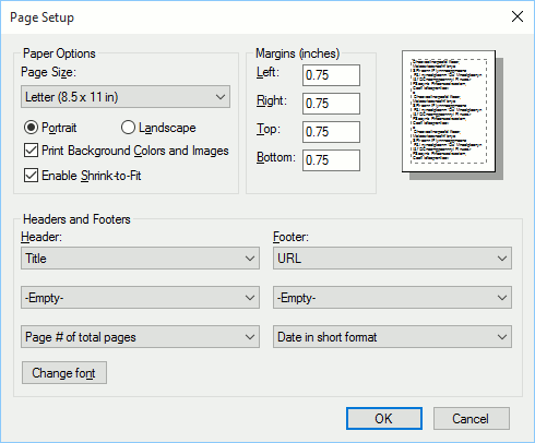 change firefox print settings